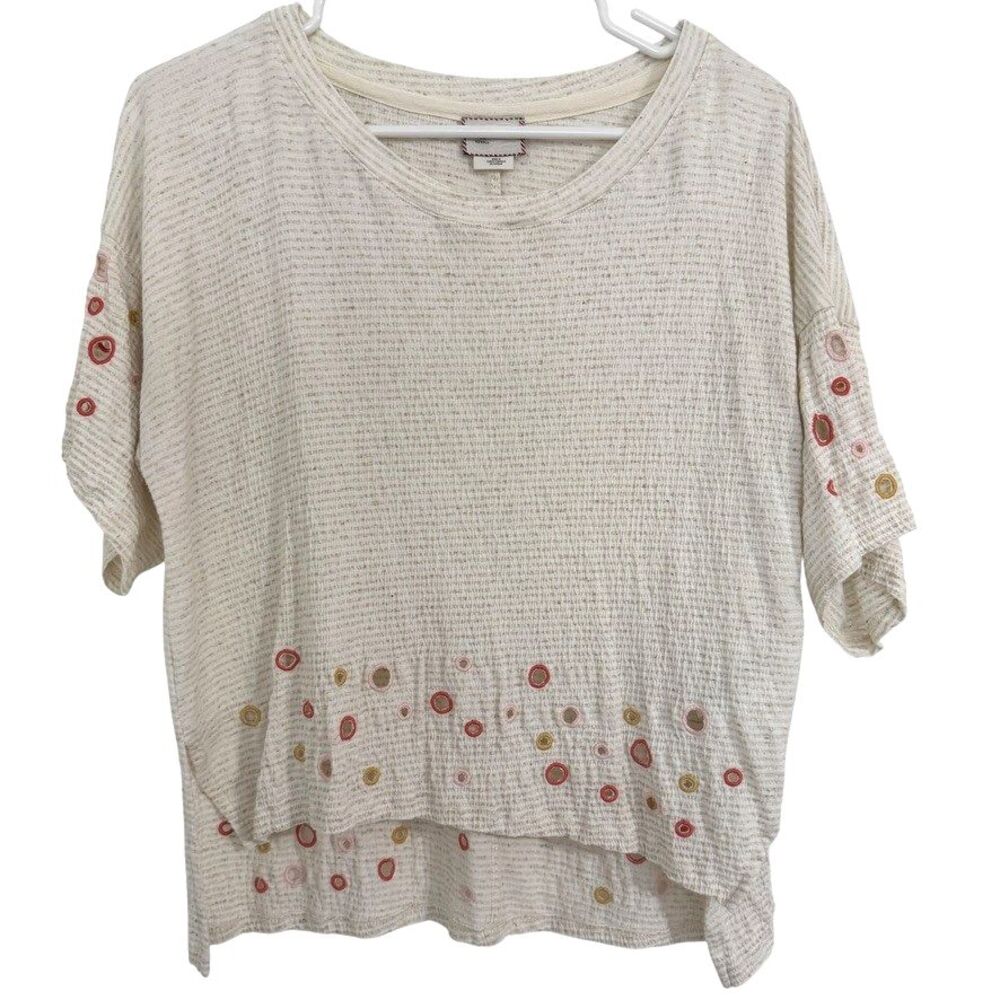 Anthropologie Postmark Sz XS Catina Linen Blend Embroidered Top Boho Beachy Casu - Picture 2 of 7